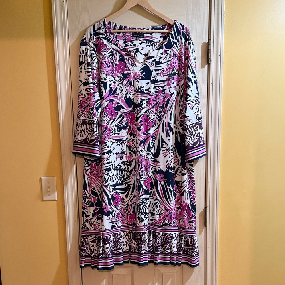 Violet B Woman Floral Print Dress with Pink and Navy Accents 3X